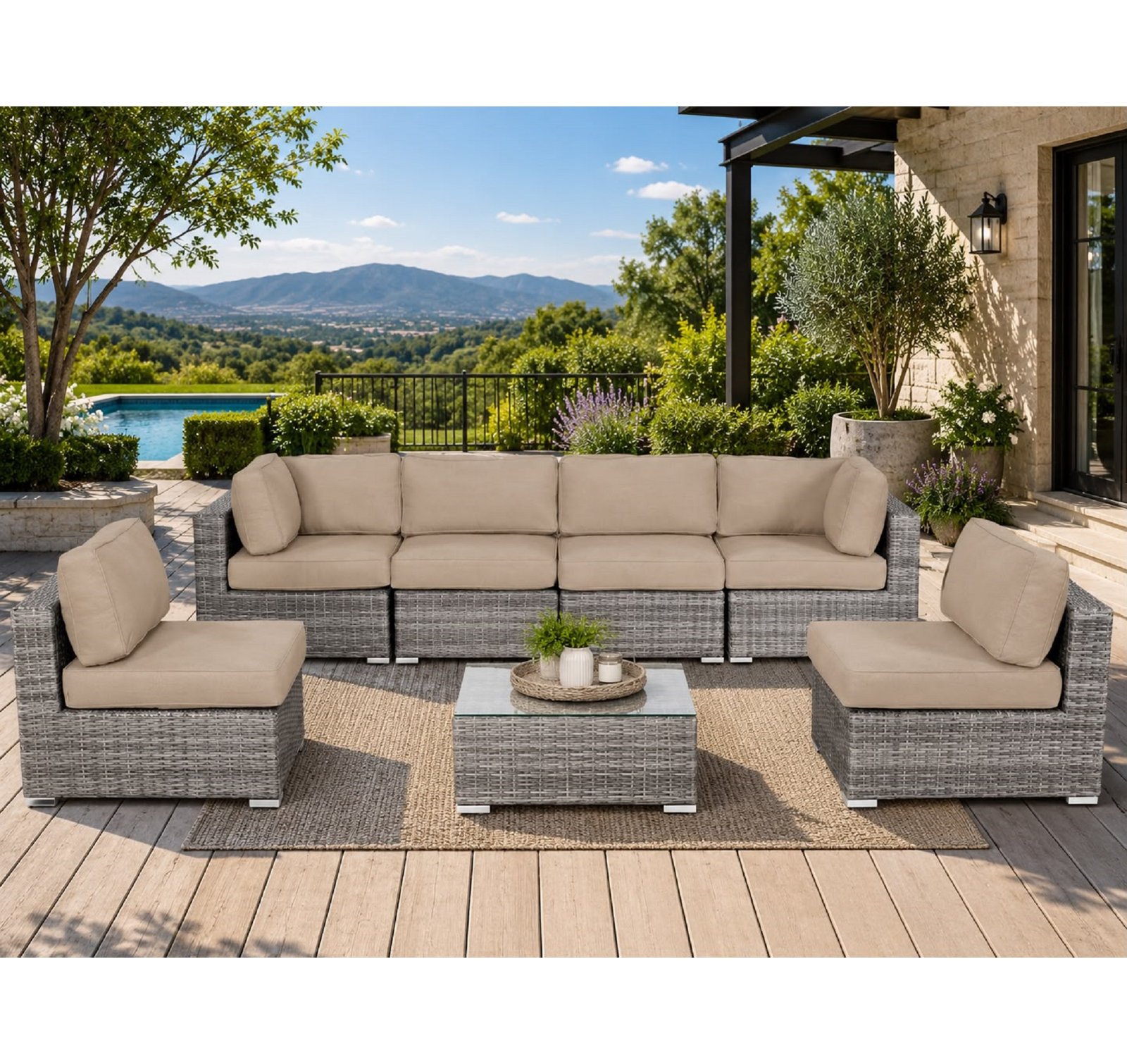 Tonioni 6-Person Sunbrella® Patio Seating Group, Heather Beige Sunbrella®