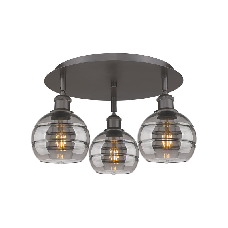 Plafonnier semi-encastré Glassoff, Gris fumée clair, Bronze huilé, H 8,88 po x l 17,63 po x P 17,63 po