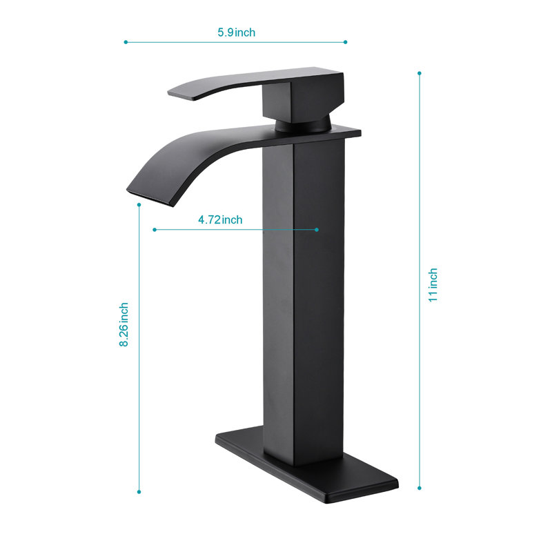 Waterfall Spout Bathroom Sink Faucet In Matte Black, Single Handle Function For Smooth Water Supply Faucet, Black Hue, Handle, Constructed With Stainless Steel
