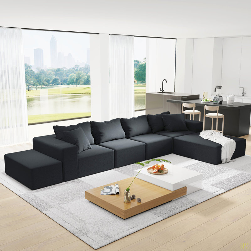 Ensemble de canapé modulaire rembourré Boneless, Chenille noir