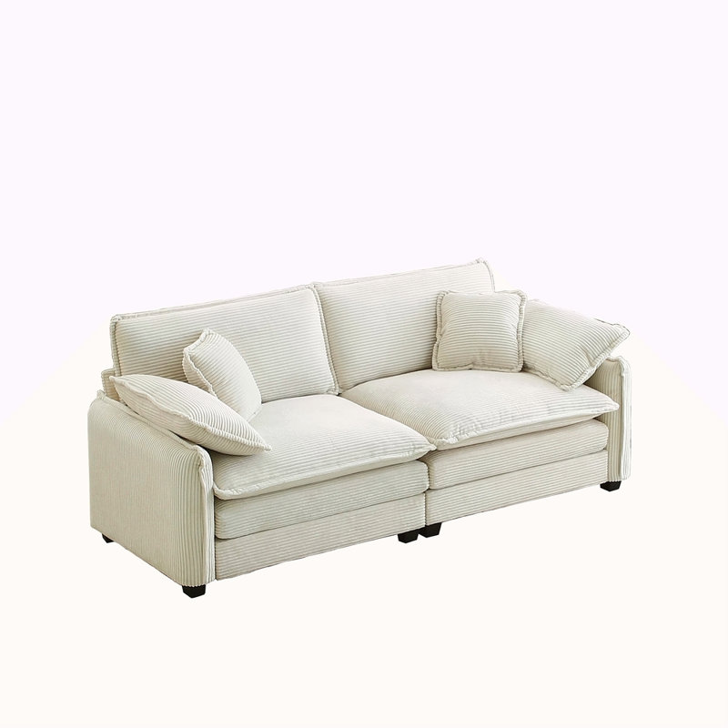 Canapé de salon chaleureux et confortable avec 4 coussins et 2 coussins pour le salon, Beige