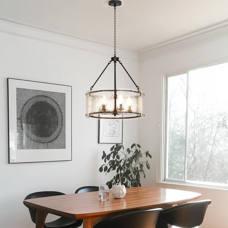 20'' 5-Light Drum Chandelier With Glass Shade, Matte Black
