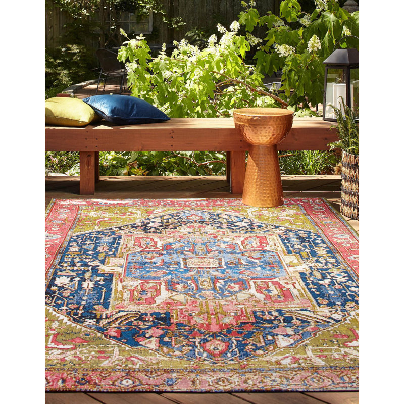 Tapis traditionnel d'intérieur / extérieur Multi Limon, Rectangle 10 pi x 12 pi