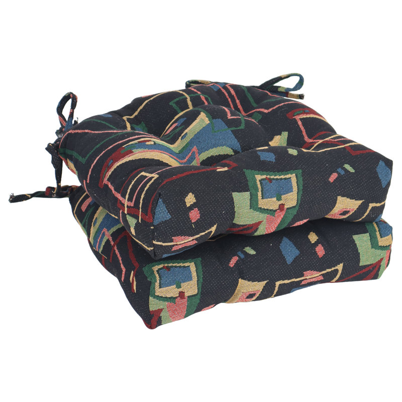16-Inch Rounded Back Woven Tapestry Tufted Chair Cushions (Set Of 2)