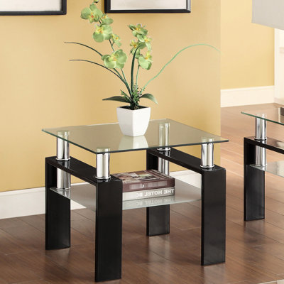 Table de bout carrée à 1 tablette noire avec plateau en verre, rangement simple, table d'appoint esthétique attrayante, conception intemporelle, idéale pour l'installation