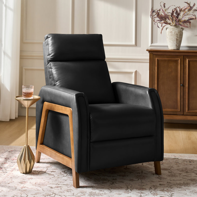 Fauteuil inclinable électrique en cuir véritable 29 "Elias avec ports USB et Type-C, Noir, noir, noir, noir