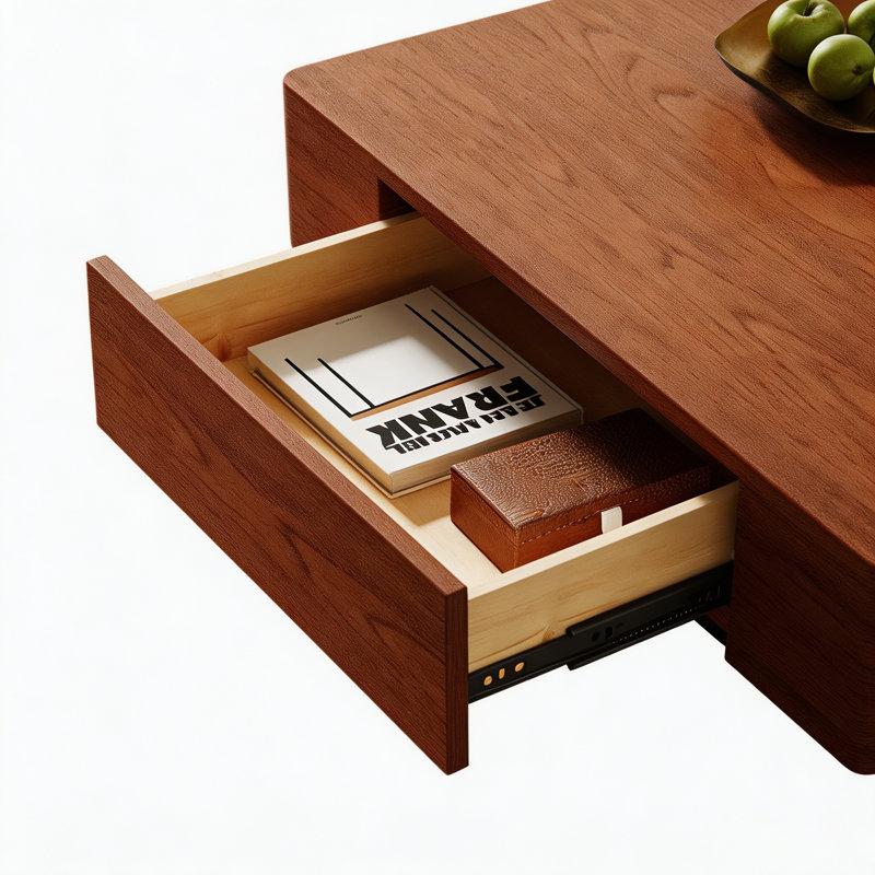 Table basse carrée en bois de 100 cm avec 2 tiroirs, style ferme moderne, idéale pour un salon.