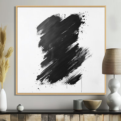 Impression sur toile coup de pinceau, art mural minimaliste noir et blanc IIi - coup de pinceau méditation
