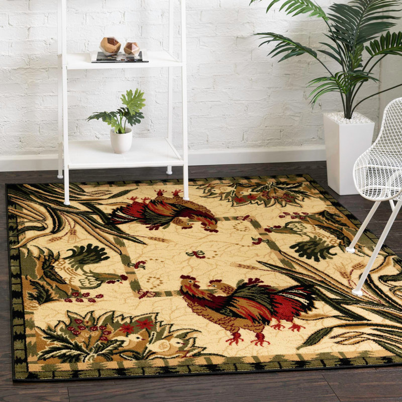 Tapis noir / vert Andersonville, Carré 7 pi 1 po, Cream