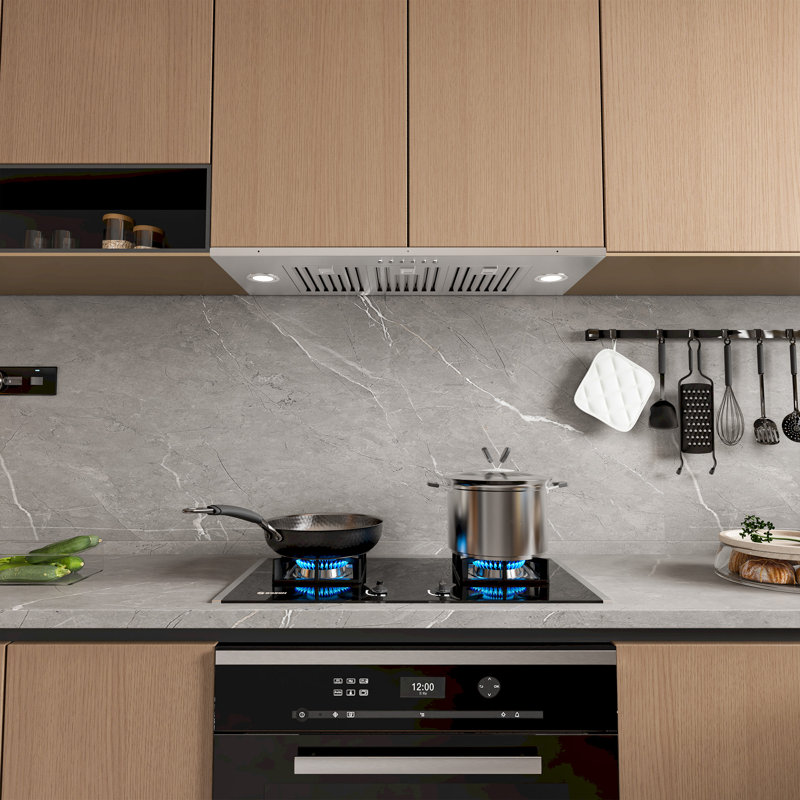 36 inch 900 CFM Convertible Insert Range Hood 4 Speed Quiet Stainless Steel Panel Push Button Control with LED Lights