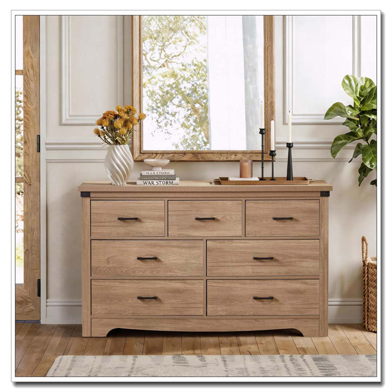 Commode 31,4 po de hauteur et commode, Chêne - 7 tiroirs