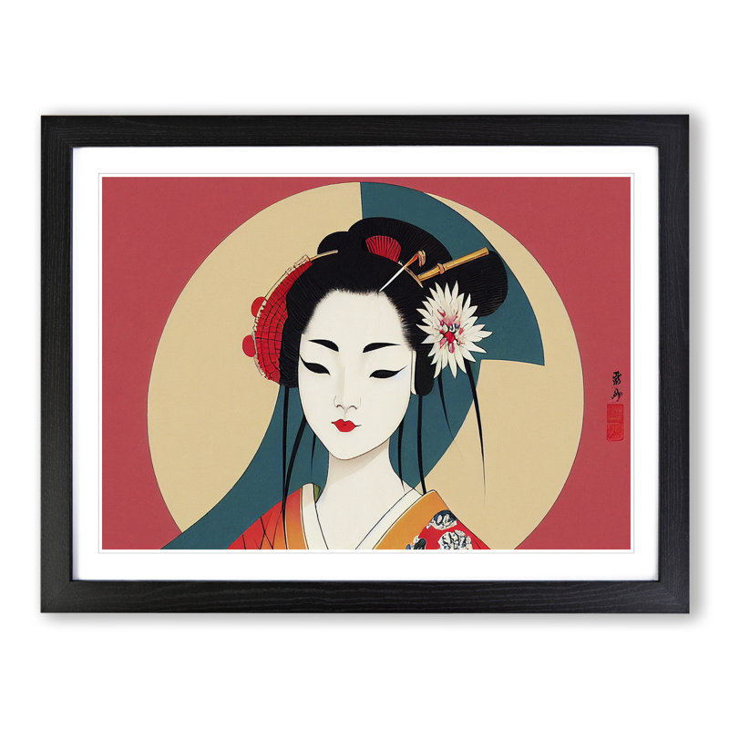 Geisha Art Deco - Single Picture Frame Print, 34cm H x 46cm W x 2cm D, Black Framed
