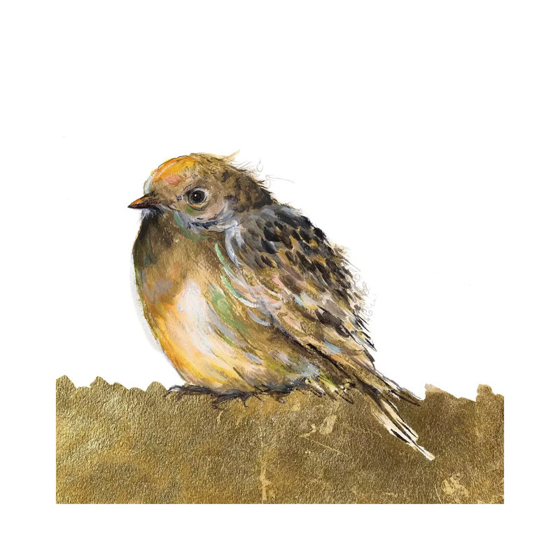 «Gold Bird» par Patricia Pinto - peinture sur toile tendue, H 12 po x l 12 po x P 0,75 po