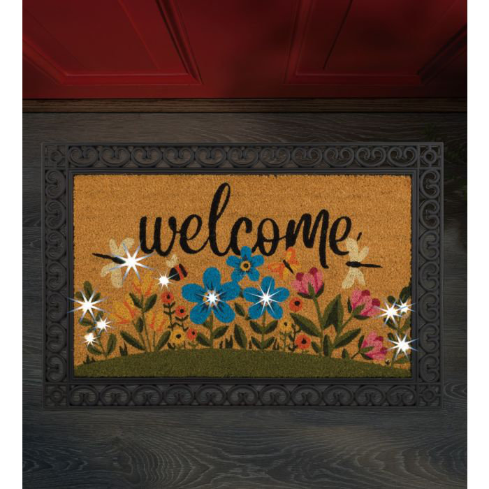 Colorful Coir Outdoor Doormat with LED Lights and Rubber Border