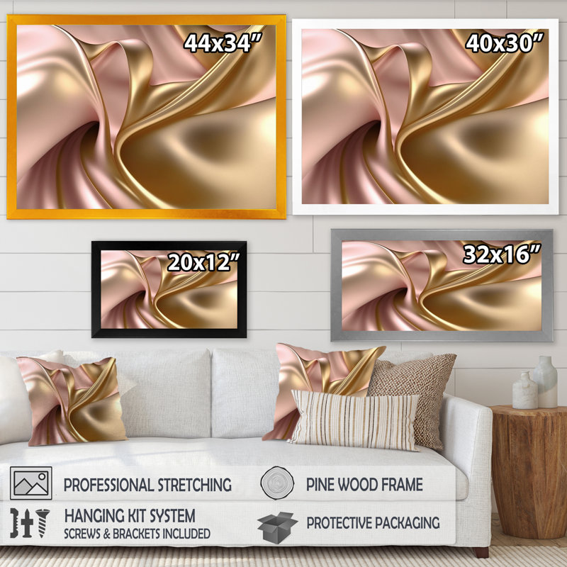 Minimal liquide or et vagues taupe VII 21, Cadre noir, H 12 po x l 20 po x P 1 po