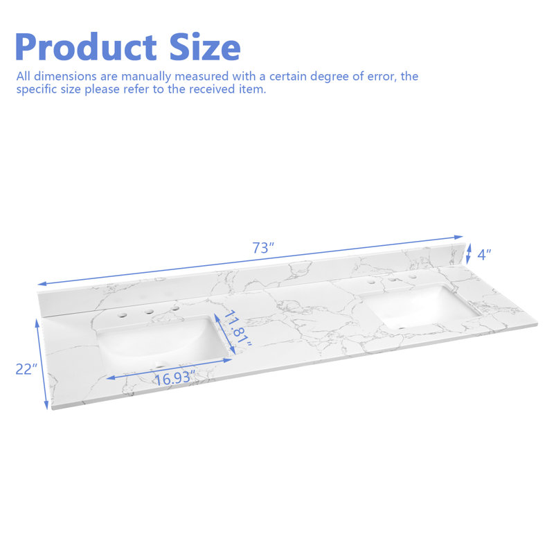 Plan de toilette double en pierre de quartz de 185 cm avec lavabo intégré – Pour le remplacement d'un meuble-lavabo, sans meuble.