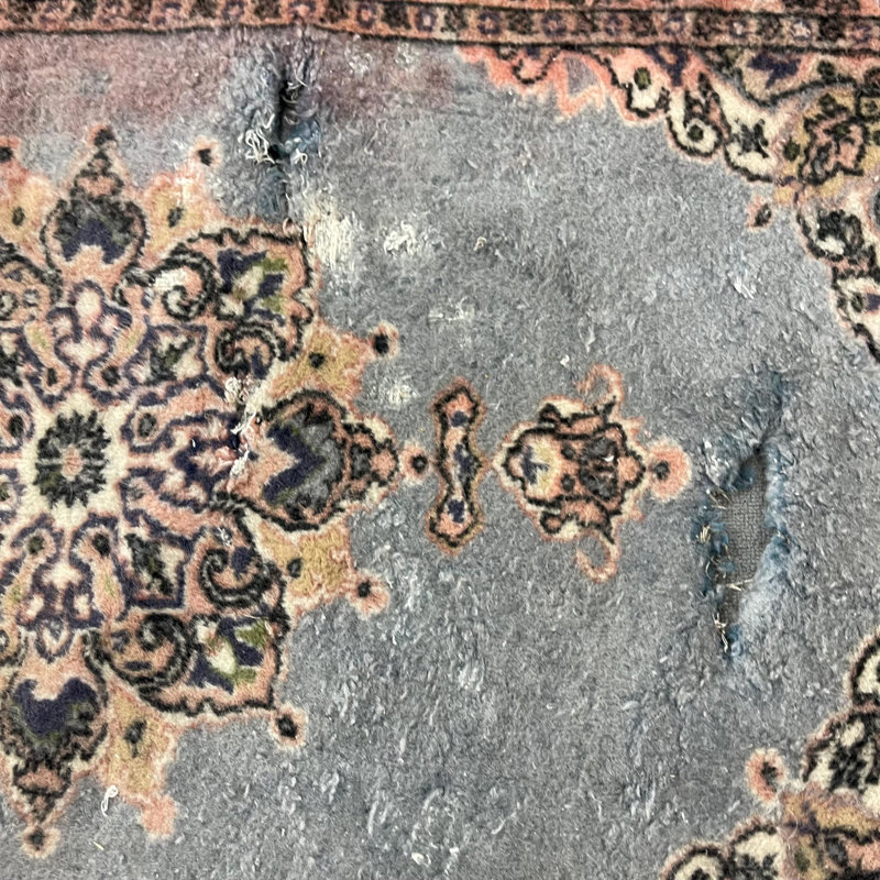 Tapis turc antique Oushak gris pour vestibule - petit tapis rétro de style bohème