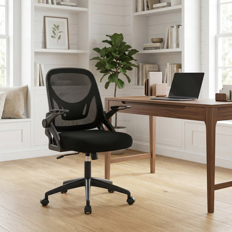 Adjustable Ergonomic Computer Office Desk Chair With Built In Lumbar Support And Flip Up Padded Armrests For Home Office Study Workstation Conference Room