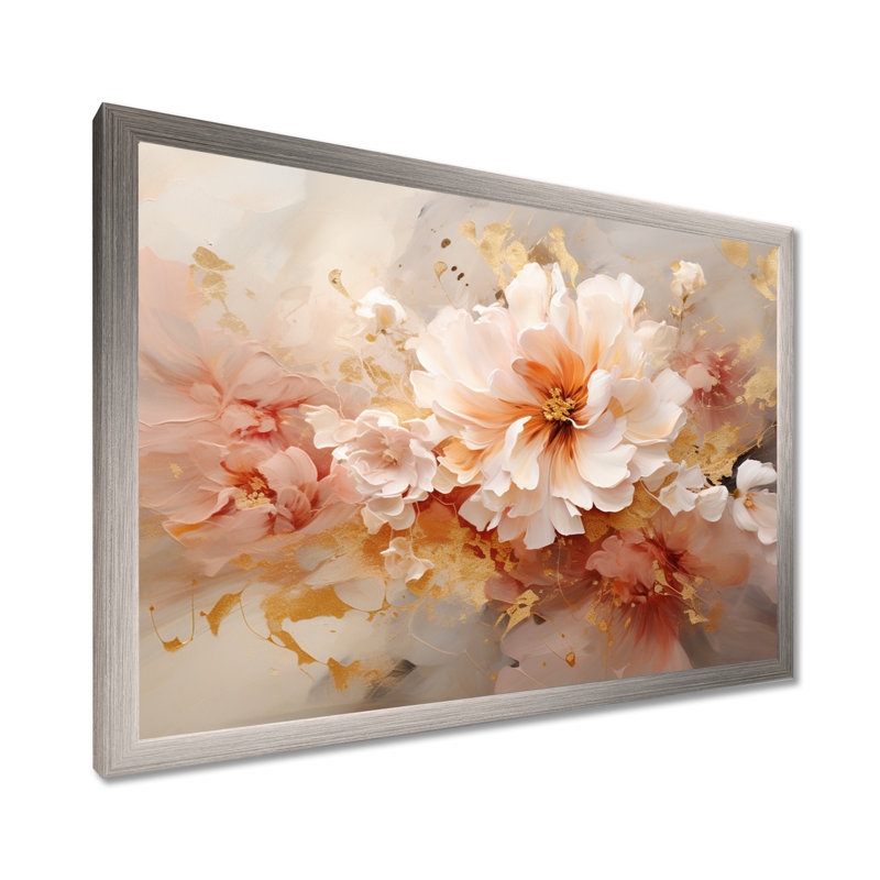 «Blossoming White Peony Flower - Flowers», reproduction sur toile, H 30 po x l 40 po x P 1,5 po, Cadre simple argenté