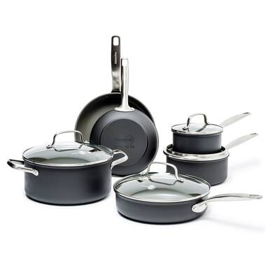 Anolon Nouvelle Luxe Hard Anodized Nonstick Cookware Induction Pots and Pans  Set, Includes 3 Quart Sauteuse with Lid and 10 Inch Skillet, 3 Piece -  Onyx/Black & Reviews