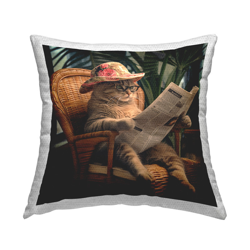 Coussin d'extérieur rigolo à imprimé chat et journal par RB