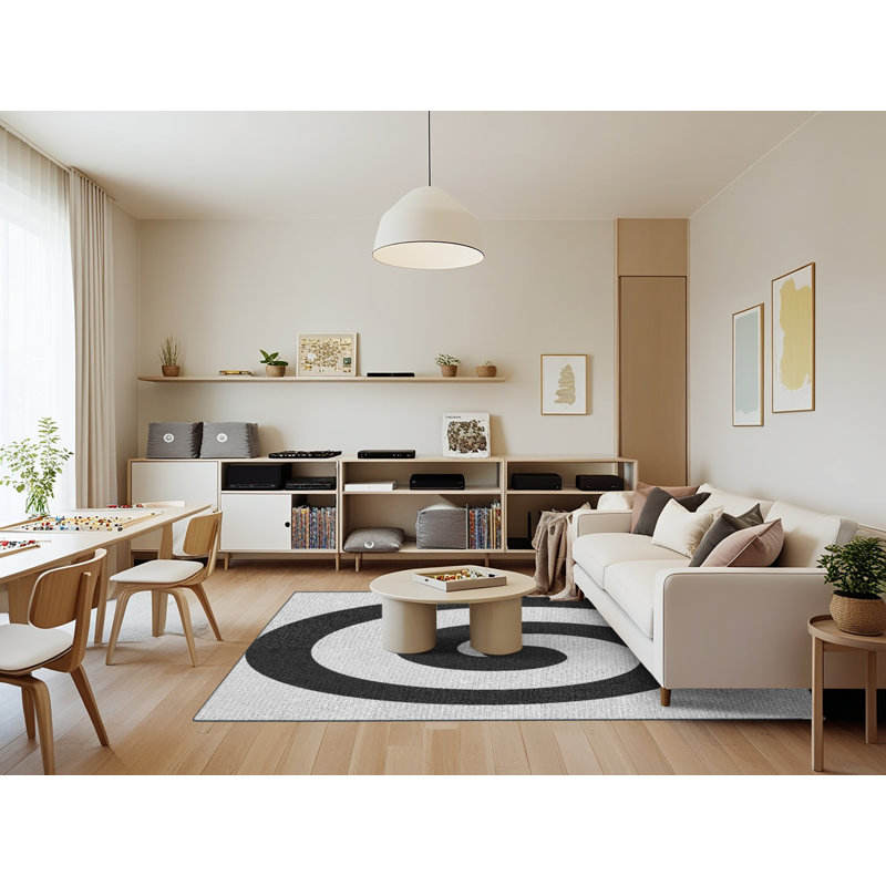 Tapis à motifs noir / blanc, Rectangle 7 pi x 9 pi