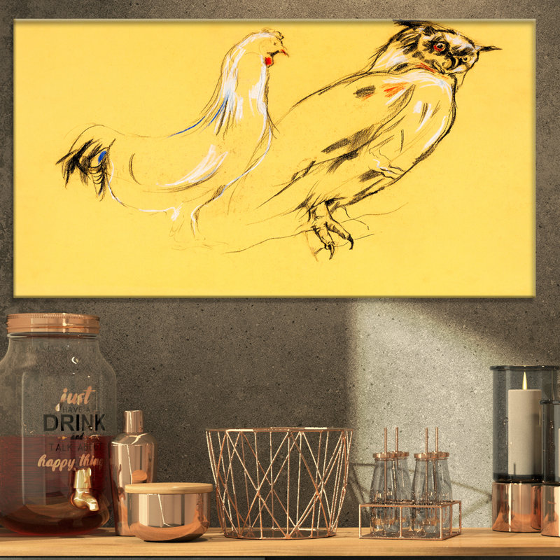 «Owl and Rooster», impression, H 16 po x l 32 po x P 1 po, Toile tendue