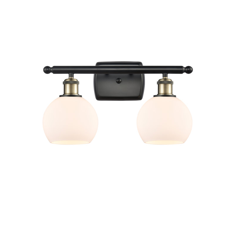Éclairage pour meuble-lavabo en laiton antique à 2 lumières Almatine, Blanc mat, Incandescente, Laiton antique noir
