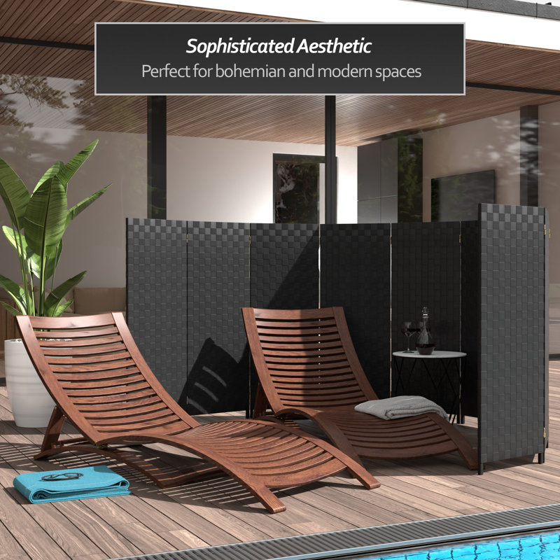 Outdoor Folding Screen, 8, Black, 47" H