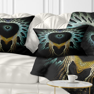 Glowing Light Blue Fractal Flower - Abstract Printed Pillow