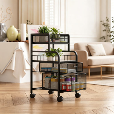 Mobile Craft Cart With Drawers And Wood Shelf - 4-Tier Rolling Storage Organizer With Locking Wheels For Home Office, Studio, And DIY Projects