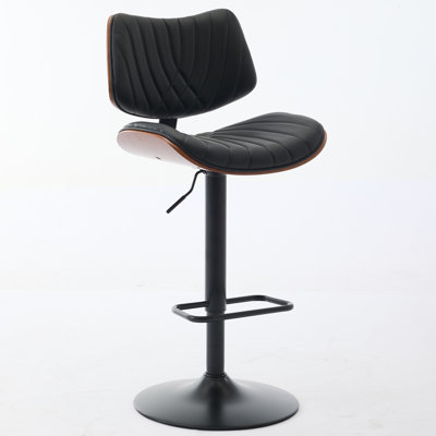 Mid Century Modern Kitchen Island Bar Stools, Walnut With Faux Leather Seat, Adjustable Height 360 Swivel, Ergonomic , Metal Legs, Stable 17.7 Inch Base Stool Black Upholstery And Swivel For