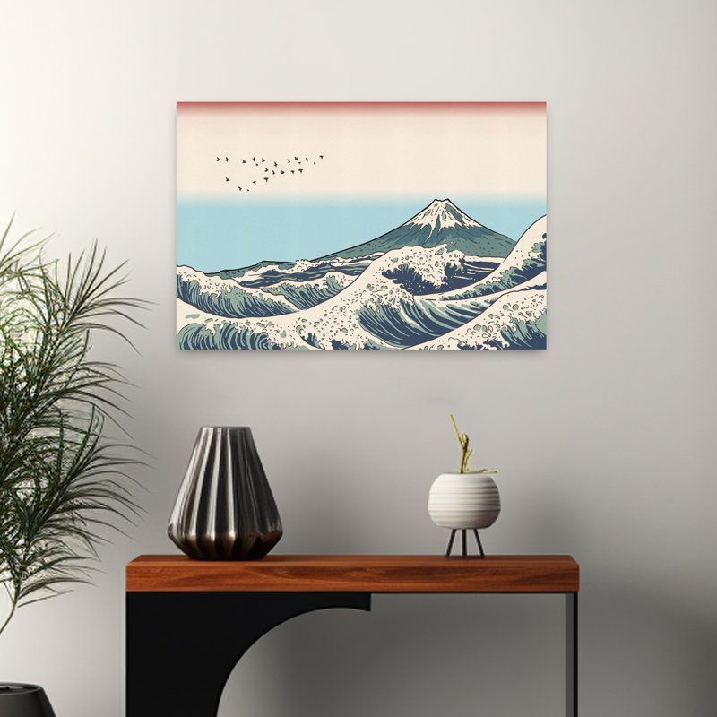 «Cresting Waves Mount Fuji», reproduction d'art murale contemporaine abstraite, 16" H x 24" W