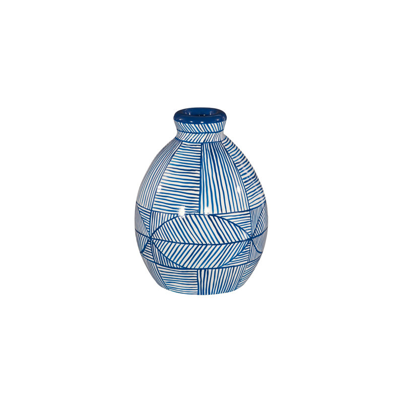 Vase indigo en mosaïque, court