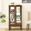 Élégante armoire vitrée en chêne avec panneau en miroir et grand espace de rangement éclairé-801617159