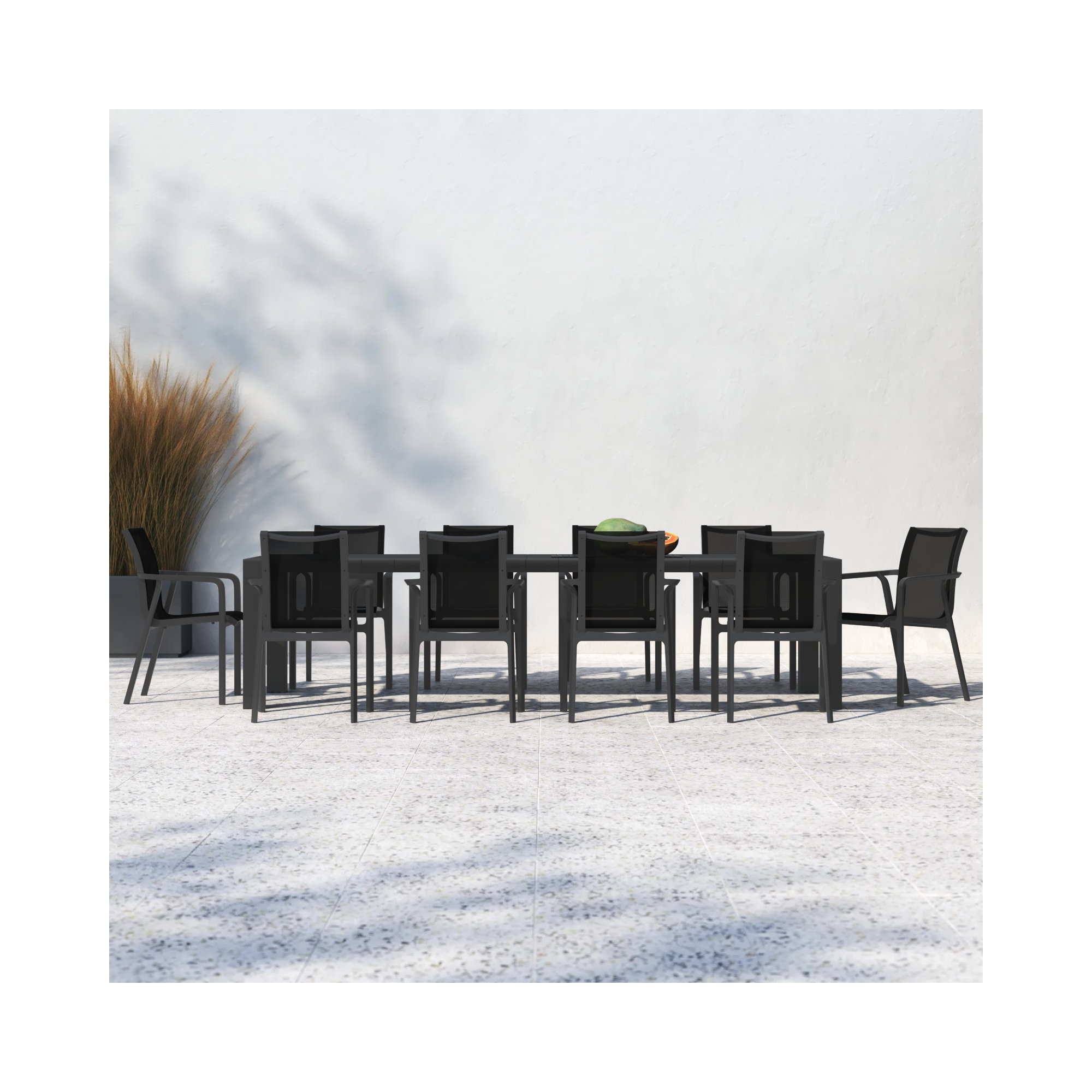 Farrah 118'' Rectangular 10 - Person Outdoor Dining Set, Black