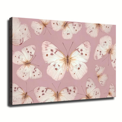 Papillons délicats rétro sur fond doux, grande reproduction d'art mural sur toile tendue pour salon, chambre à coucher