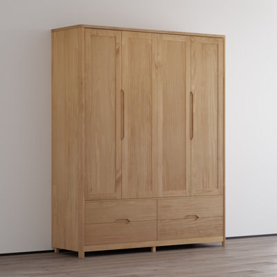 Armoire à 4 portes en bois massif avec tiroirs Nest, armoire de 70,1 pouces de large avec tringle et tablettes