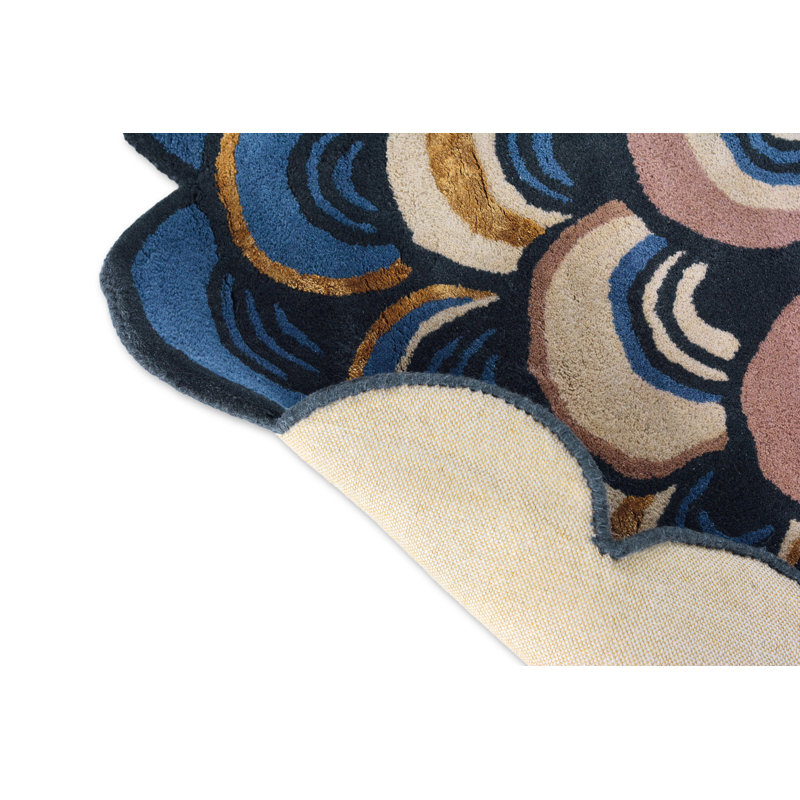 Masquerade Hand Tufted Geometric Area Rug in Blue/Beige, Round 6'7"