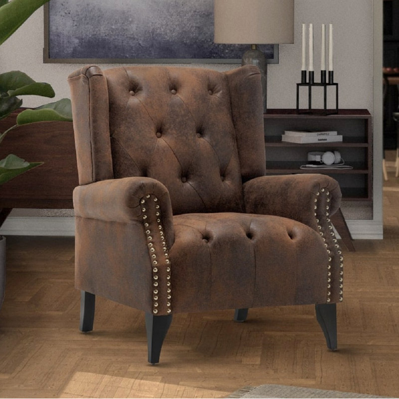 Luxury Microsuede Wingback Chair - Brown