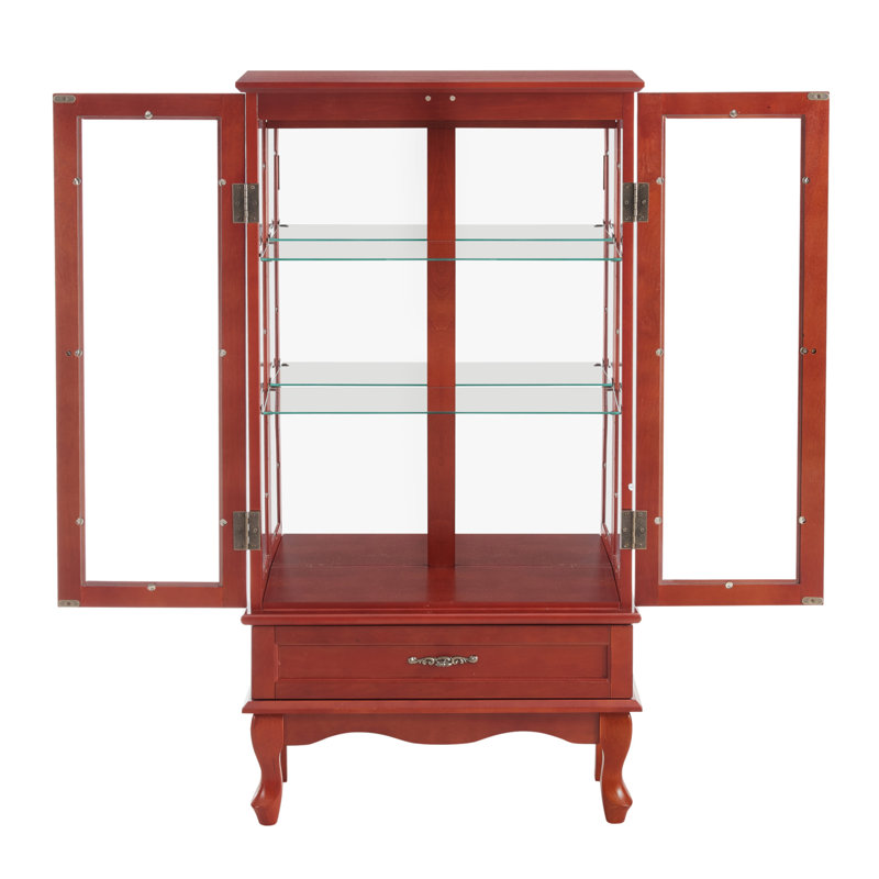 Cherry Lighted Glass Display Cabinet with Adjustable Shelves