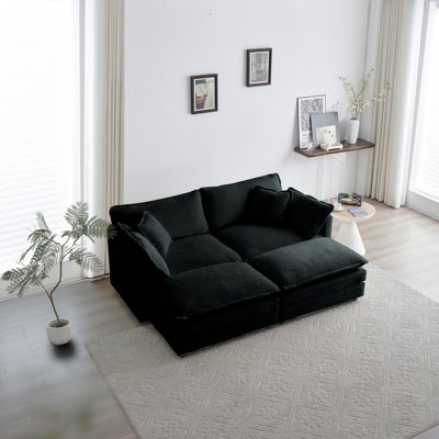 Canapé modulaire rembourré 4 pièces, 1 canapé 2 places 2 pièces et 2 repose-pieds, causeuse 2 places avec repose-pieds en chenille