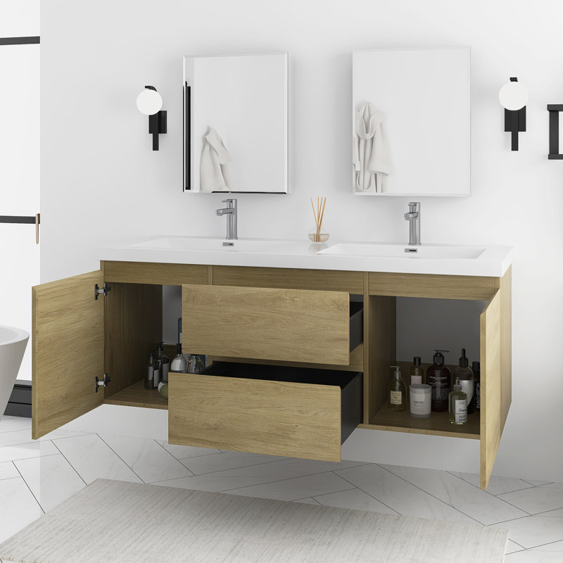 Meuble-lavabo double 60 po avec plateau en résine