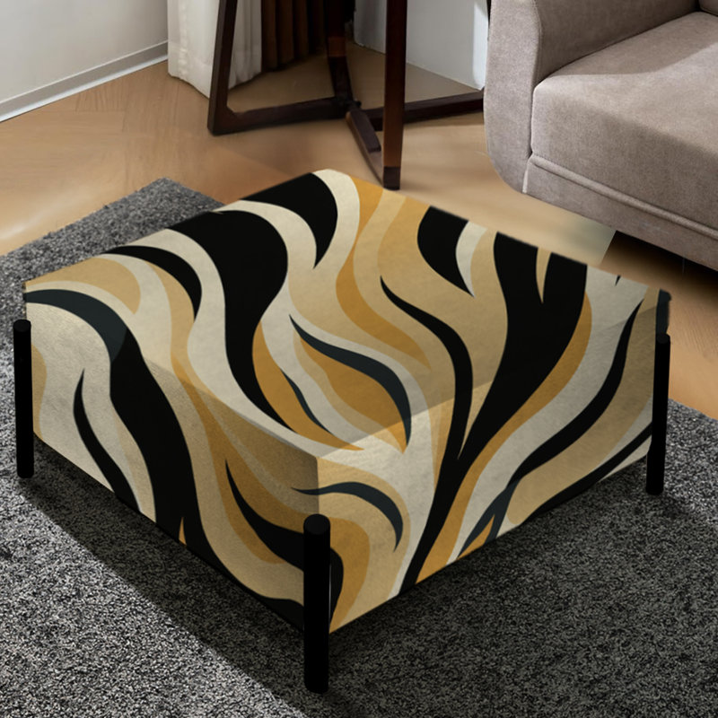 Noir et beige Urban Zebra Fusion - Grand repose-pieds carré imprimé animal