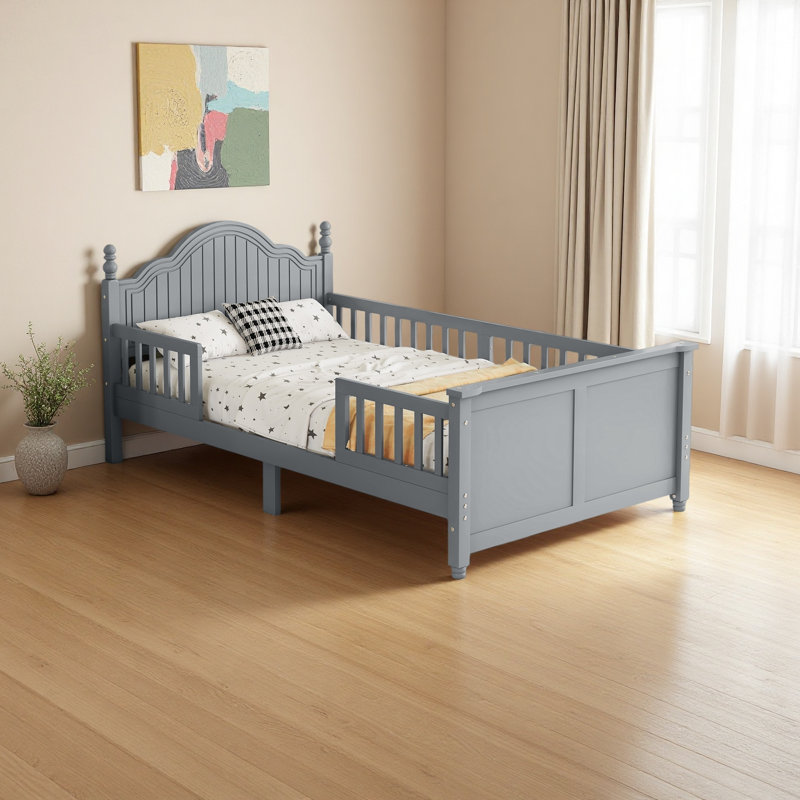 Wood Platform Bed With Headboard And Footboard, Gray, Twin