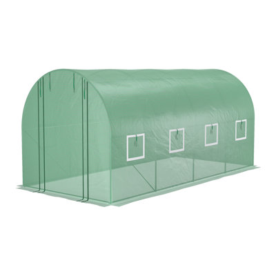 Outsunny 14.6' X 6.6' X 6.6' Walk-In Tunnel Hoop Greenhouse With Mesh Door & 8 Windows, Large Green House For Plants, Flowers, Vegetables, Galvanized Steel Frame & PE Cover, Green