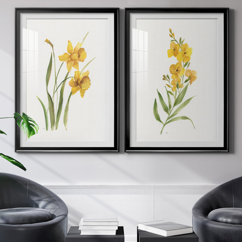 Ochre botanique I - ensemble de 2 reproductions d'art, Blanc, H 31,5 po x l 47 po x P 1,5 po, H 26,5 po x l 73 po x P 1,5 po