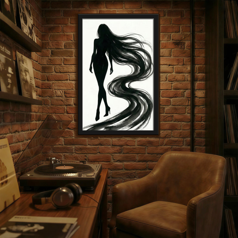 Silhouette abstraite femme avec des cheveux qui coule, H 24 po x l 16 po