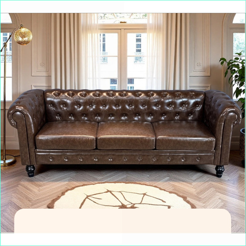 Sofas Couches Canapé capitonné capitonné moderne à 3 places pour le salon | Polyuréthane | Noyer brun