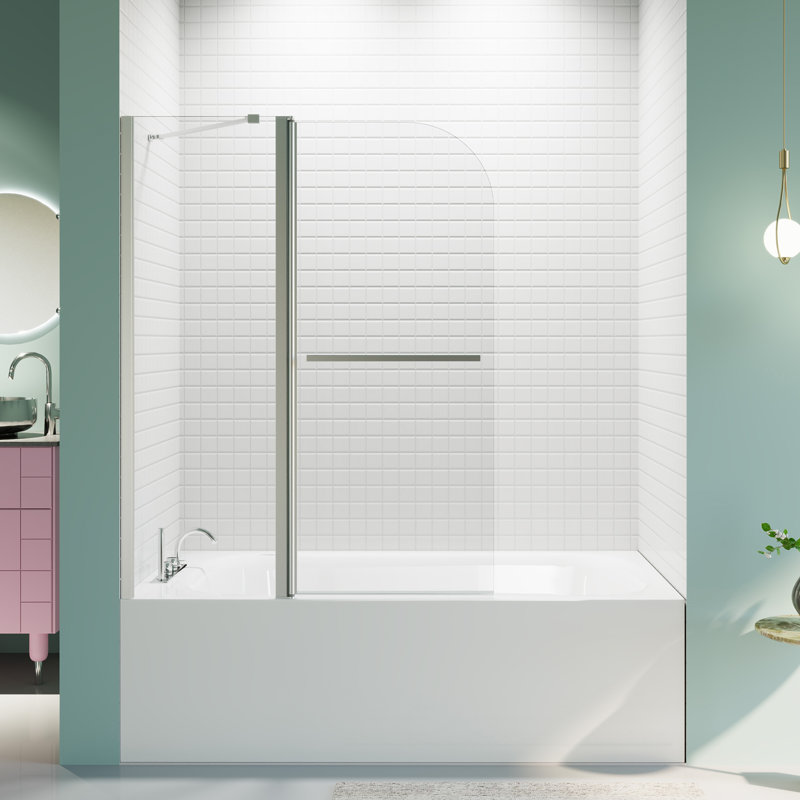 43 po L 58 po H Portes de douche pliantes sans cadre pour baignoire, Chrome chrome